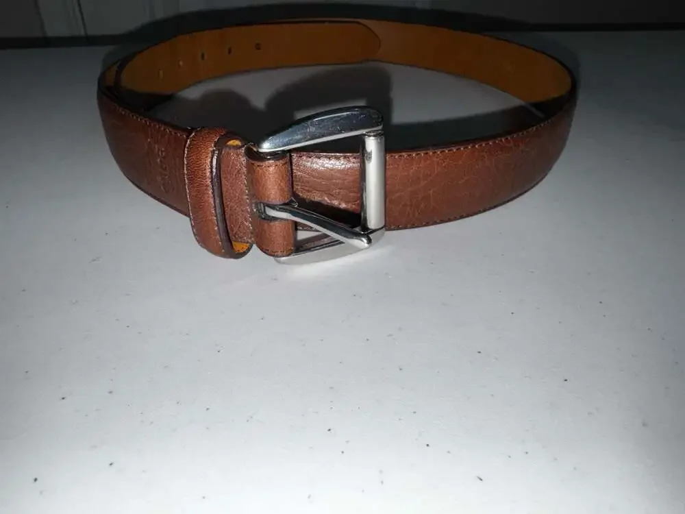 Polo Ralph Lauren Brown Pebbled Bison Leather Belt with‎ Silver Buckle 40